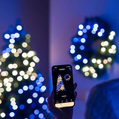 4. Twinkly Wstępnie oświetlony wieniec – 50 RGB LED, Regal 24" zielony przewód, typ wtyczki C