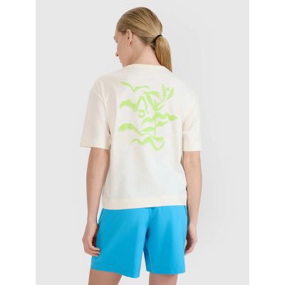 2. T-shirt regular z nadrukiem damski 4F 4FWSS25TTSHF1967-11S