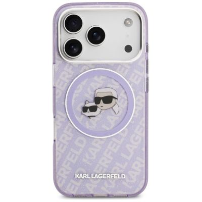 3. Etui Karl Lagerfeld IML Glitter Karl & Choupette Heads Logo MagSafe na iPhone 17 Pro - fioletowe