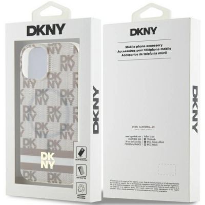 8. Etui DKNY IML Checkered Mono Pattern & Printed Stripes MagSafe na iPhone 15 Plus / 14 Plus - beżowe