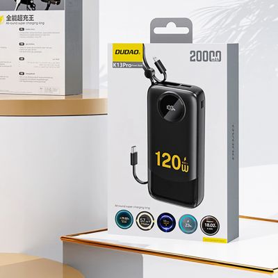 2. Powerbank Dudao K13 10000mAh z wbudowanym kablem - czarny