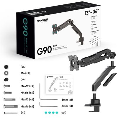 11. ONKRON G90-B Uchwyt biurkowy obrotowo-nachylny do monitora 13"-34" maks 10 kg, z obracaniem, czarny