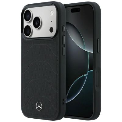 Etui Mercedes Leather Mesh with Bow Line MagSafe na iPhone 17 Pro Max - czarne