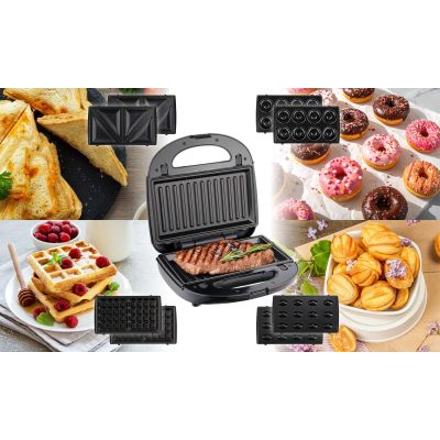 21. ELDOM OPIEKACZ WIELOFUNKCYJNY 5 IN 1 ST250 850W WYMIENNE PŁYTY: SANDWICH, GRILL, GOFRY, ORZESZKI, MINI PĄCZKI