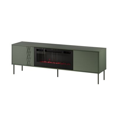 Szafka RTV EF + kominek czarny TRESSE 180x40x54,5 zieleń mat