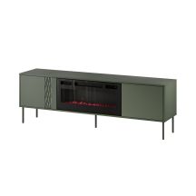 Szafka RTV EF + kominek czarny TRESSE 180x40x54,5 zieleń mat