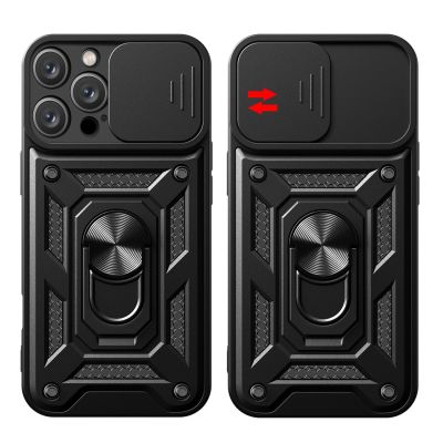 10. Etui Hybrid Armor Camshield na iPhone 16 Pro Max pancerne z osłoną na aparat z podstawką - czarne