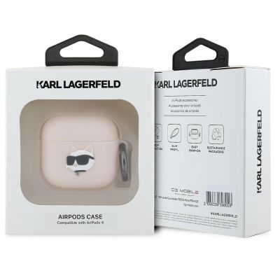 3. Etui Karl Lagerfeld Silicone Choupette Head 3D na AirPods 4 - różowe