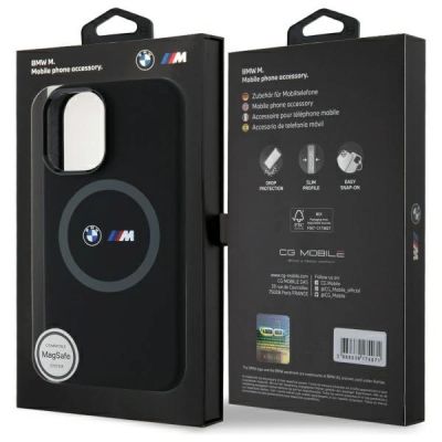 8. Etui BMW M Silicone Printed Ring MagSafe na iPhone 16 - czarne